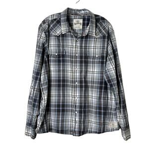 Roebuck & Co Long Sleeve Plaid Pearl Snap Shirt Gray Blue White Mens XXL